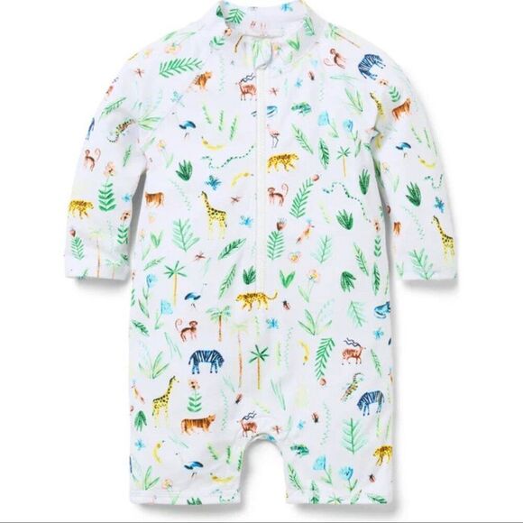 Janie and Jack Long Sleeve Safari Print One Piece Rashguard Swimsuit Size 6-12M - Picture 1 of 6